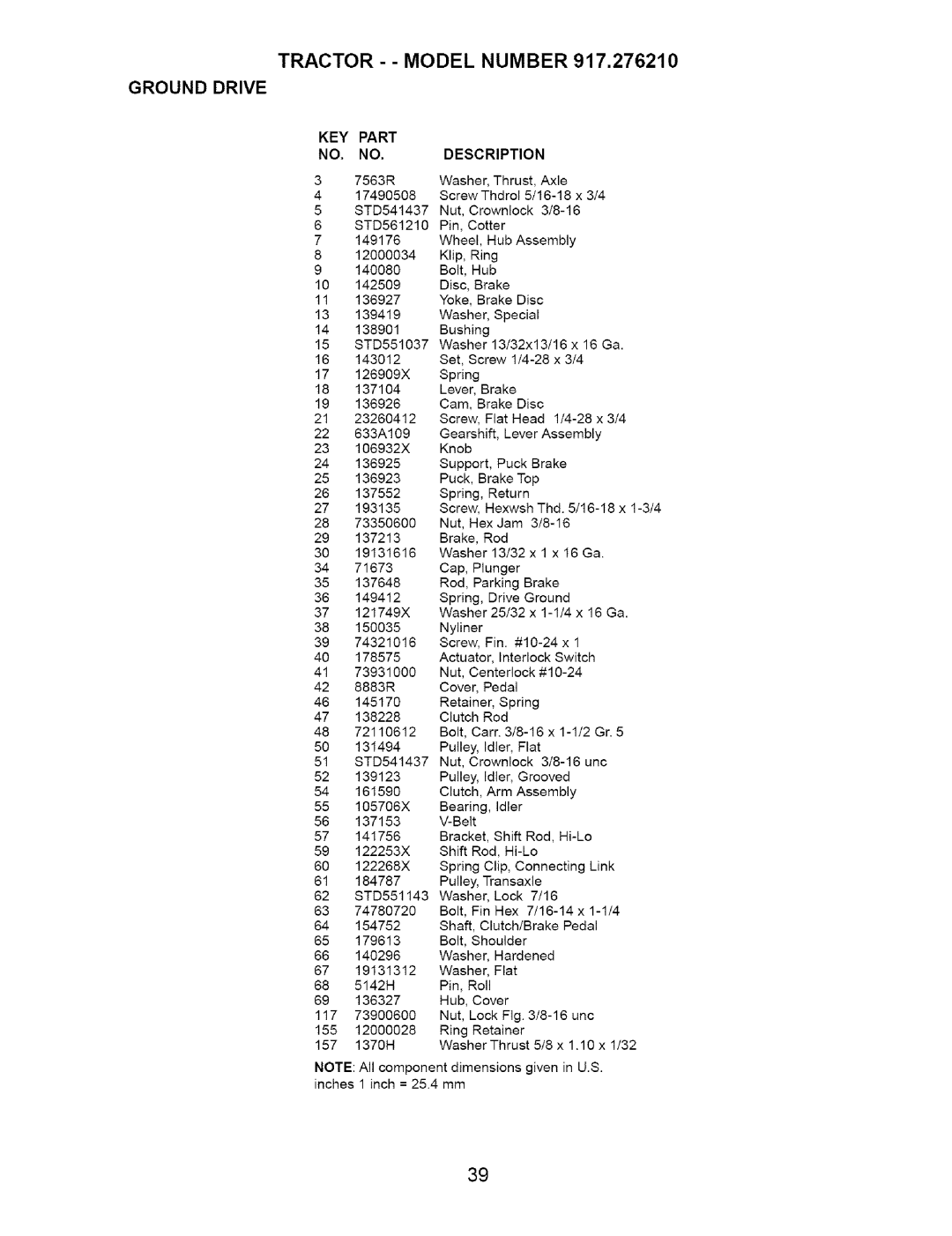 Craftsman 917.27621 manual KEY Part Description 