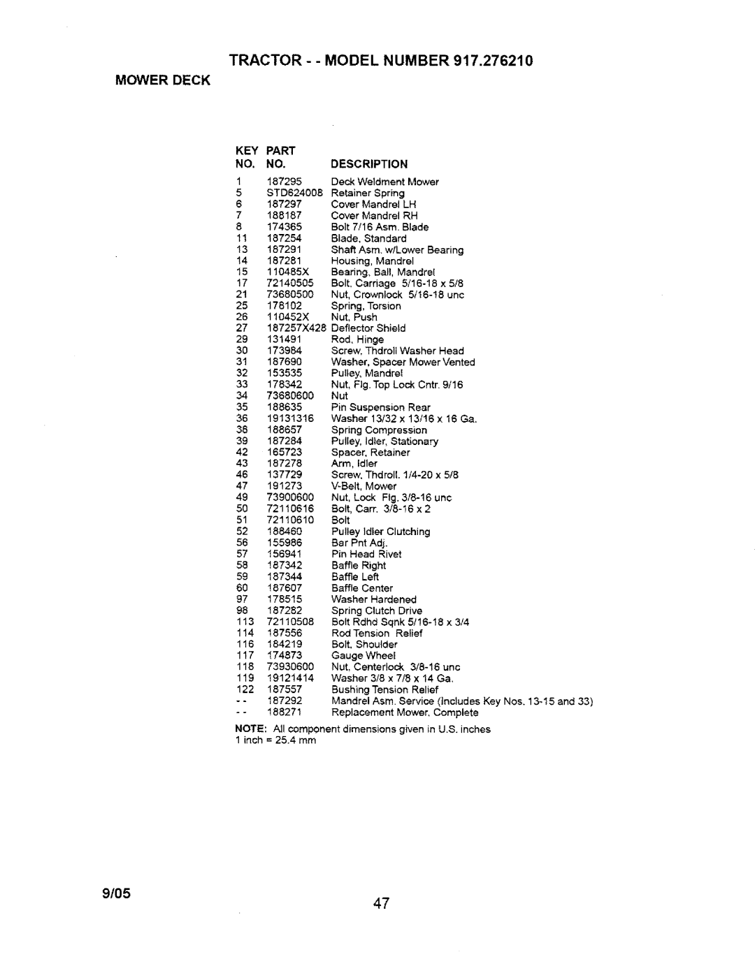 Craftsman 917.27621 manual Tractor - Model Number Mower Deck, 110485X 