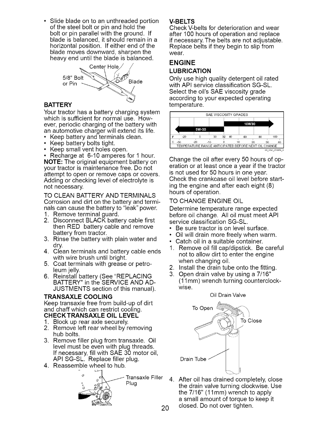 Craftsman 917.27623 owner manual Battery, Checktransaxle OIL Level 