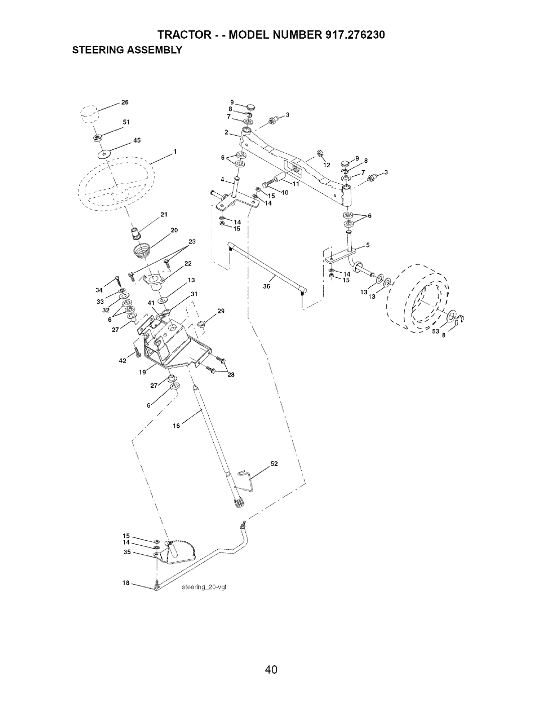 Craftsman 917.27623 owner manual Tractor - Model Number Steering Assembly 