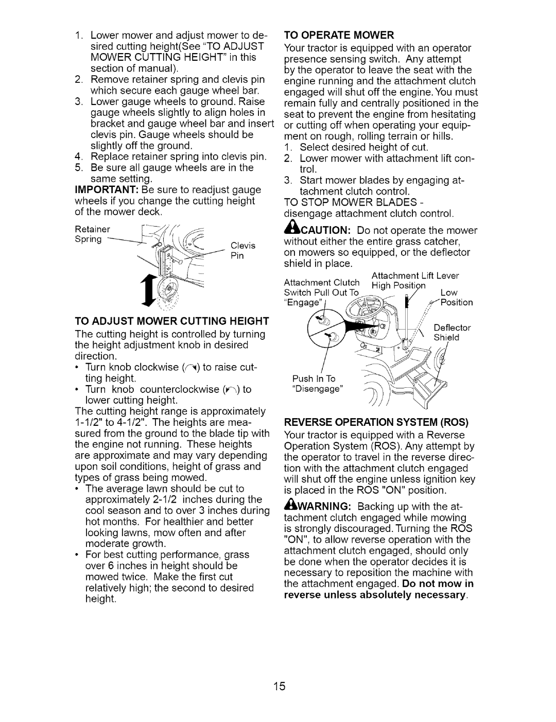 Craftsman 917.27623 owner manual To Adjust Mower Cutting Height, To Operate Mower 