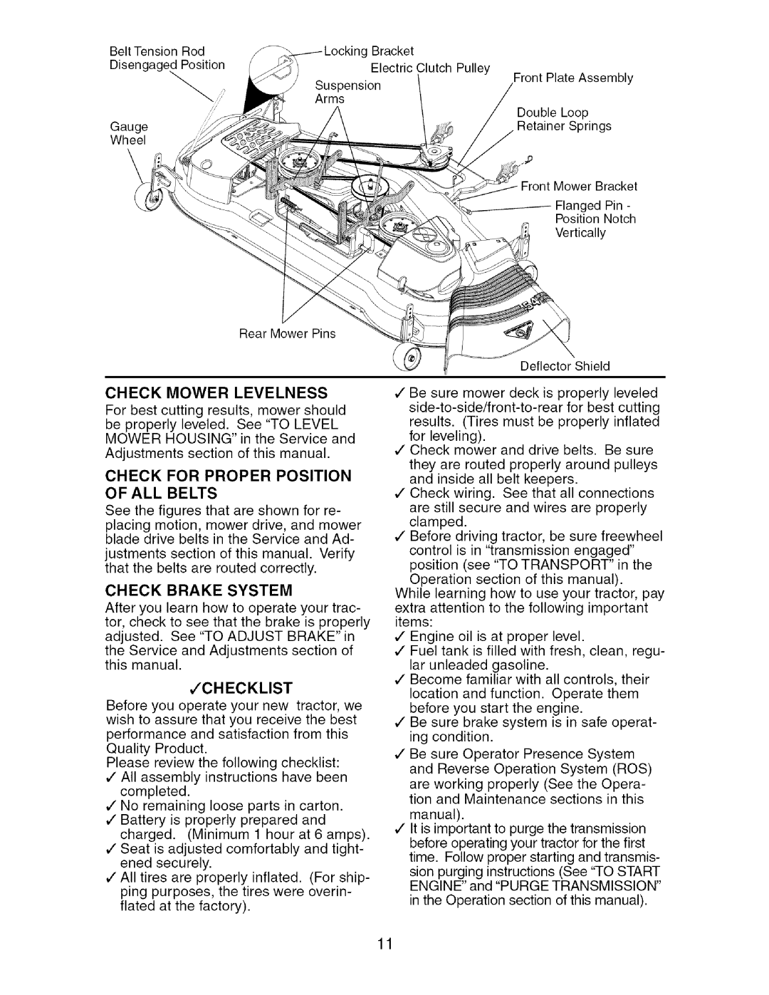 Craftsman 917.27624 owner manual Check Mower Levelness, Check Brake System, Checklist 