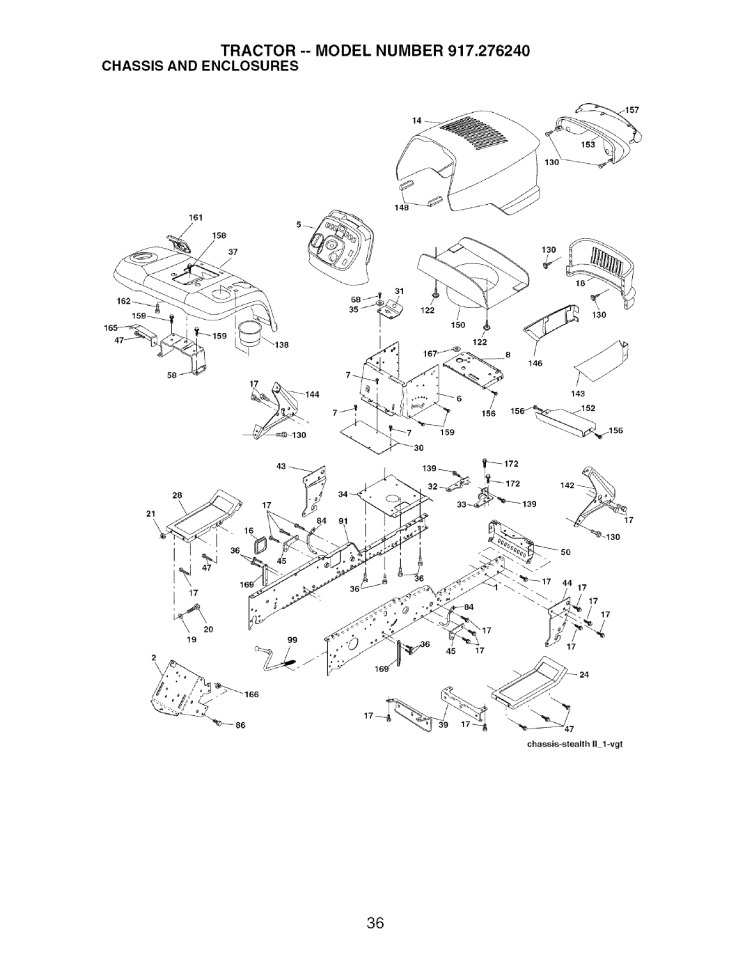 Craftsman 917.27624 owner manual Tractor --MODEL Number Chassis and Enclosures 