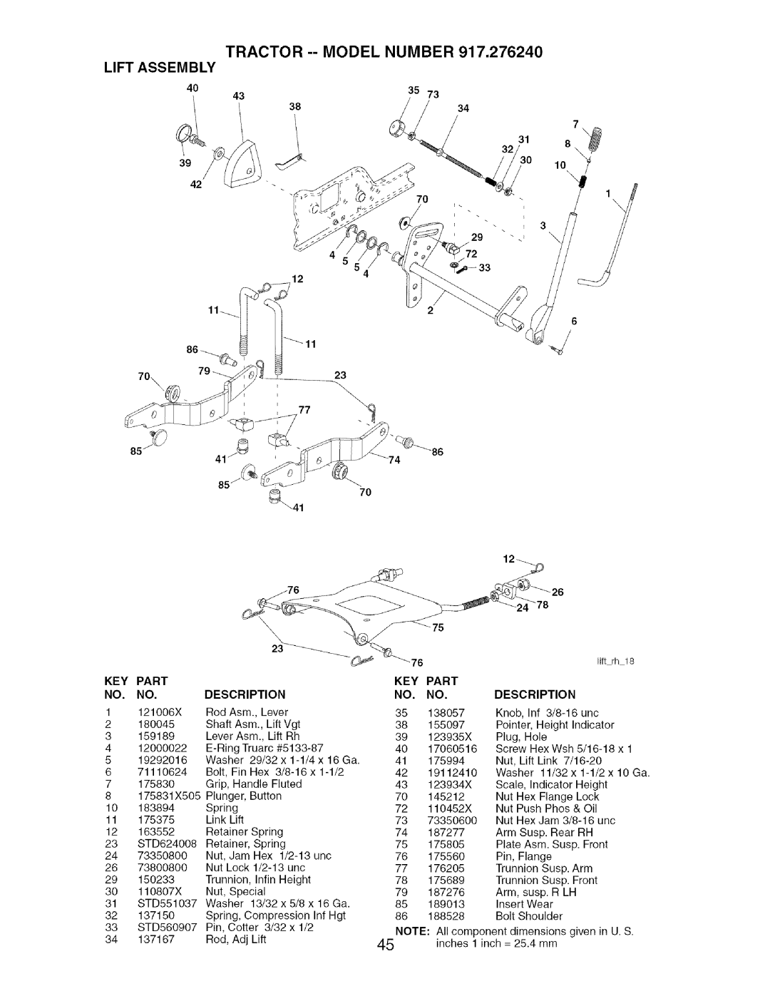 Craftsman 917.27624 owner manual Lift Assembly 