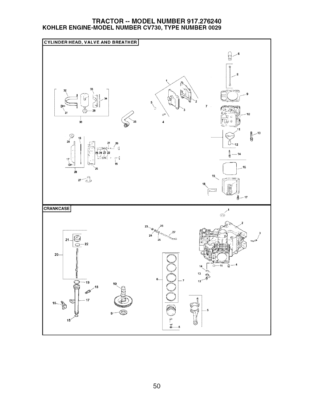 Craftsman 917.27624 owner manual Ylinder HEAD, Valve and Breatherj 