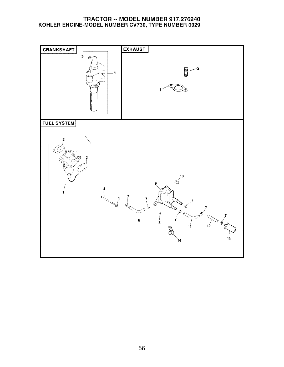 Craftsman 917.27624 owner manual Fuel Systemj, Crankshaft Exhaust J 