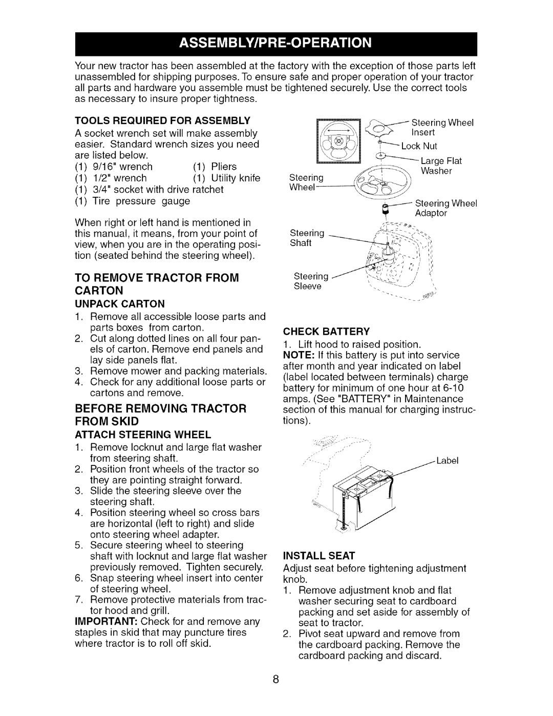 Craftsman 917.27624 owner manual To Remove Tractor from Carton 