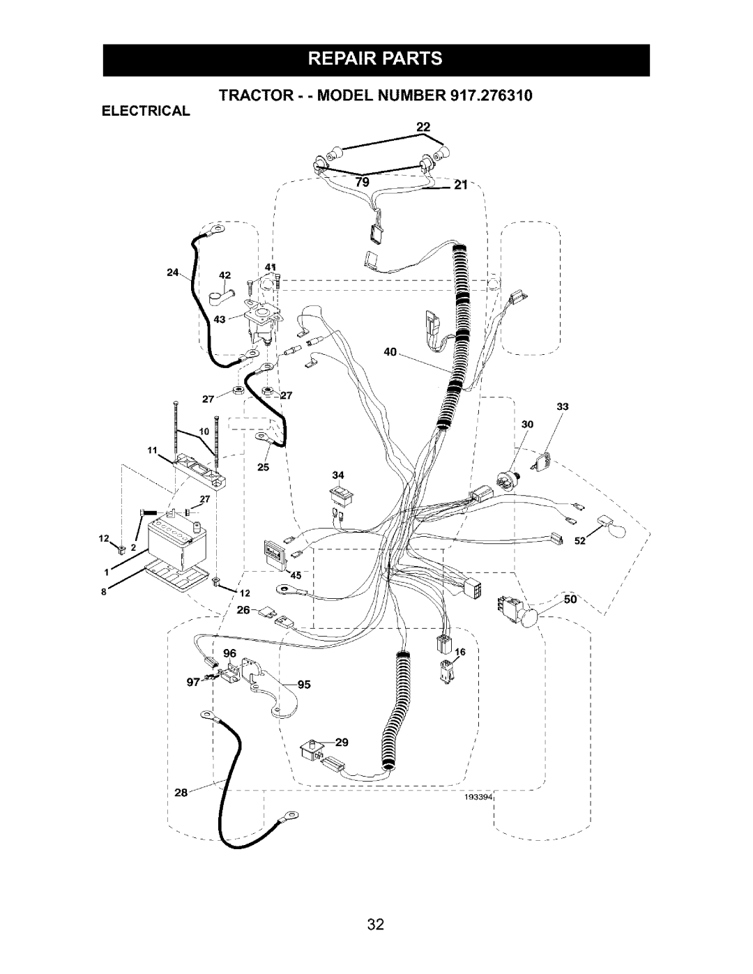 Craftsman 917.27631 owner manual Tractor - Model Number, Electrical 