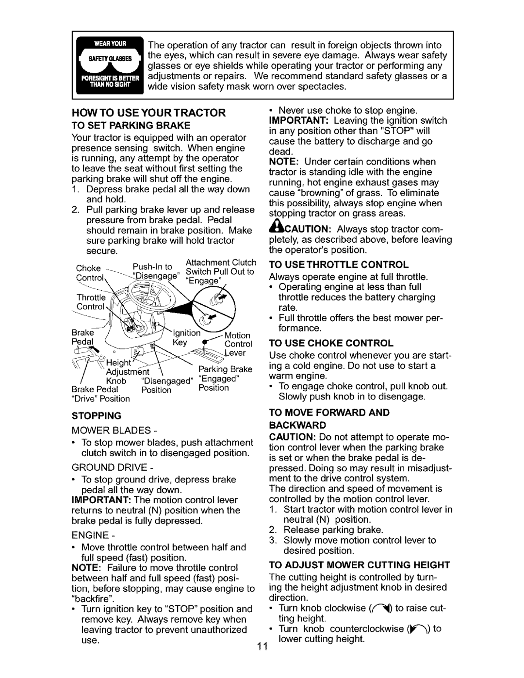 Craftsman 917.27632 owner manual HOW to USE Your Tractor, Stopping 