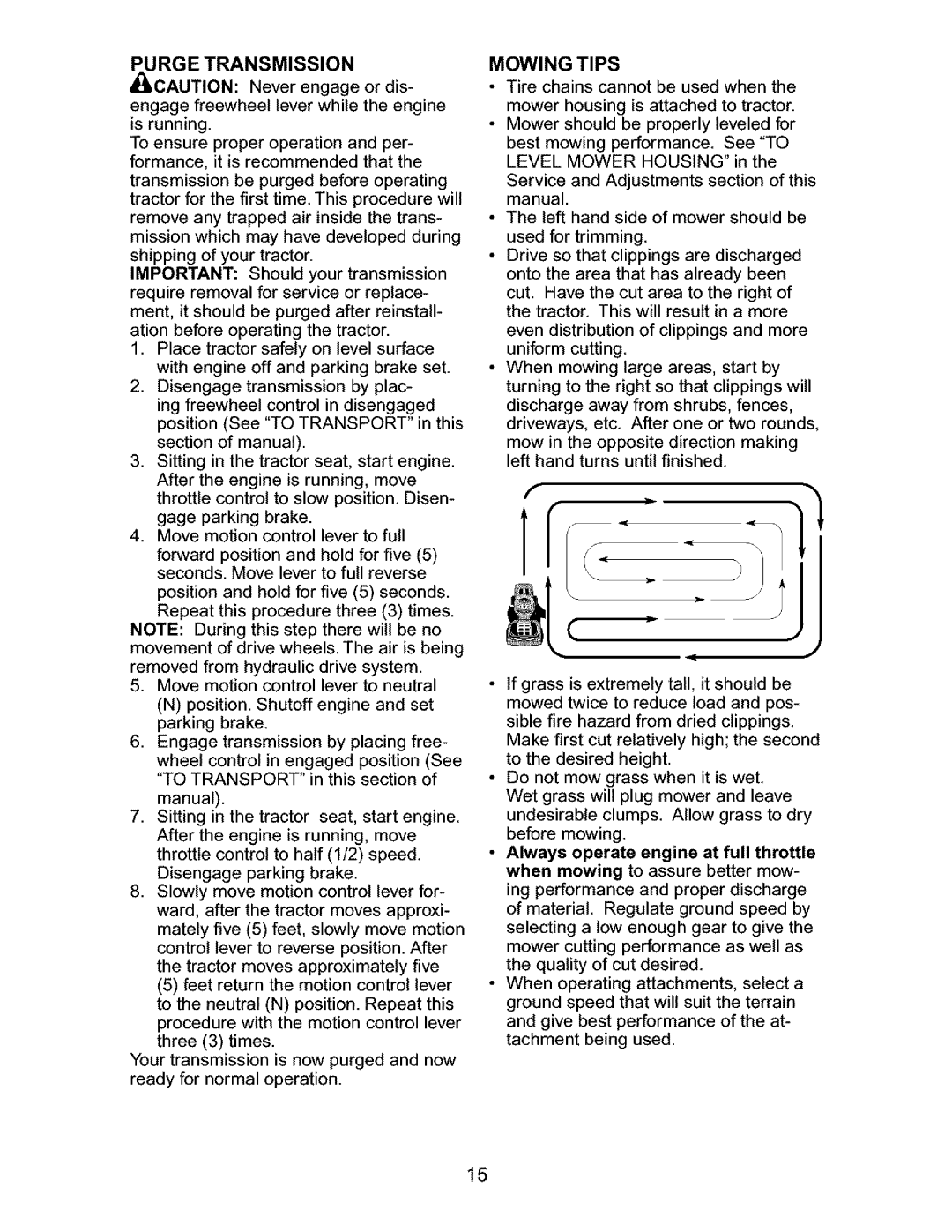 Craftsman 917.27632 owner manual Purge Transmission, Mowing Tips 