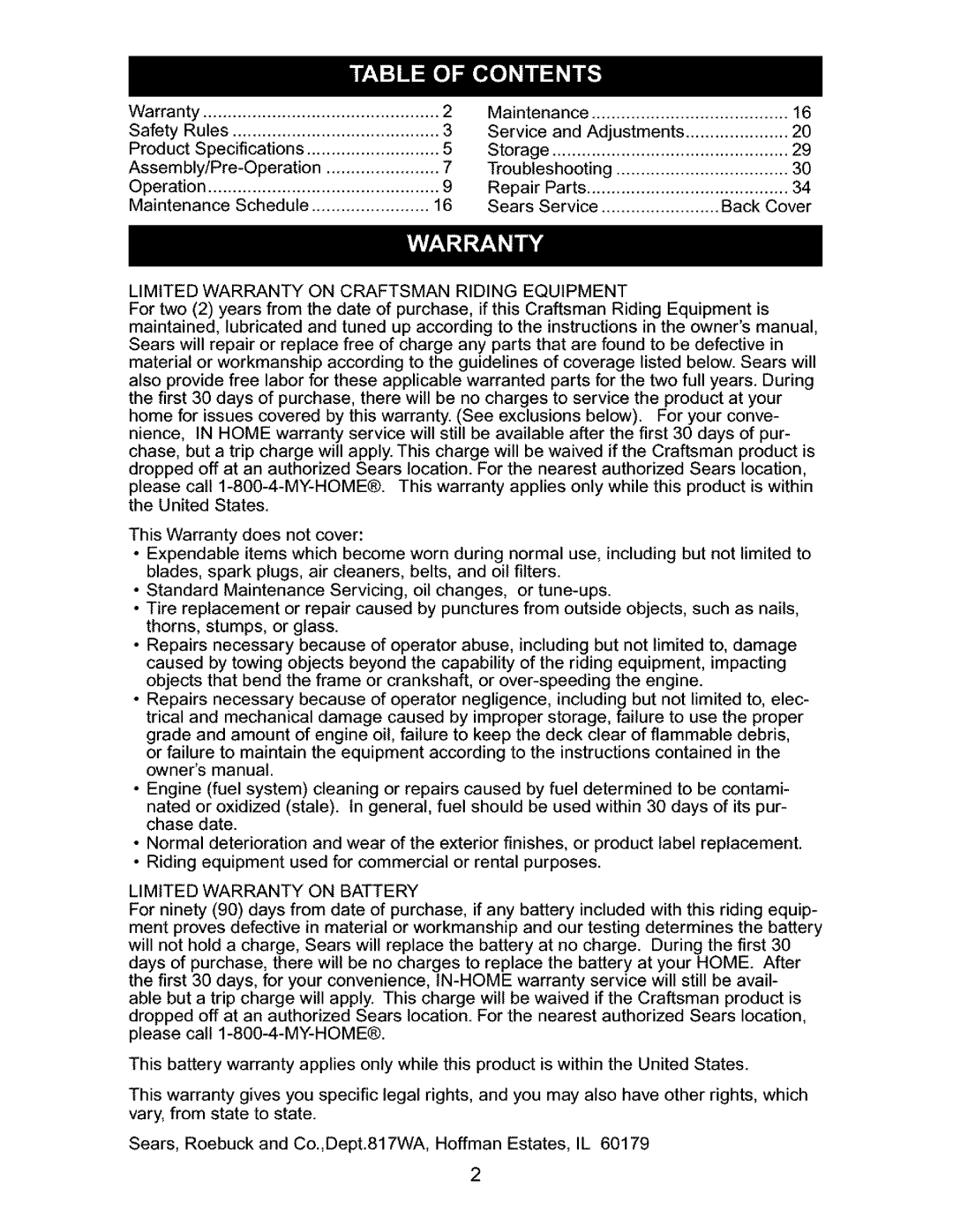 Craftsman 917.27632 owner manual Limitedwarrantyon Craftsmanridingequipment 