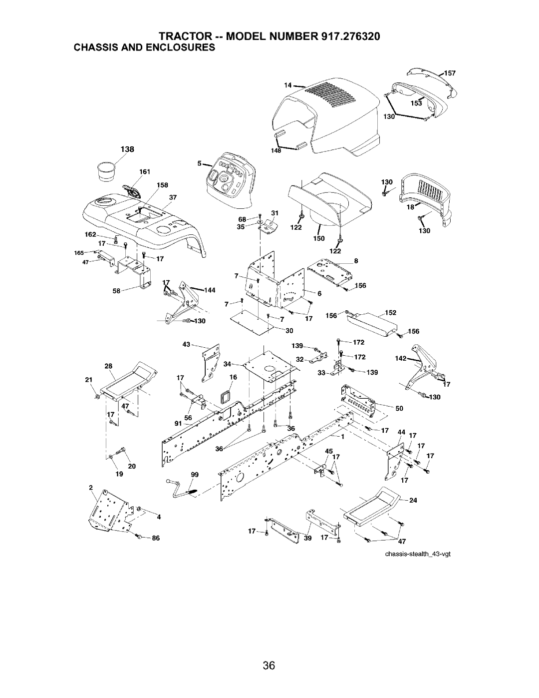 Craftsman owner manual Tractor -- Model Number 917.276320 Chassis and Enclosures 