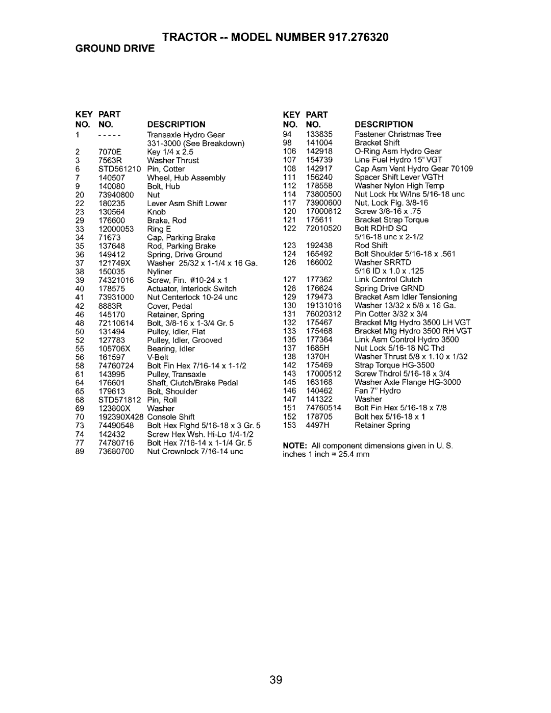 Craftsman 917.27632 owner manual KEY Part 