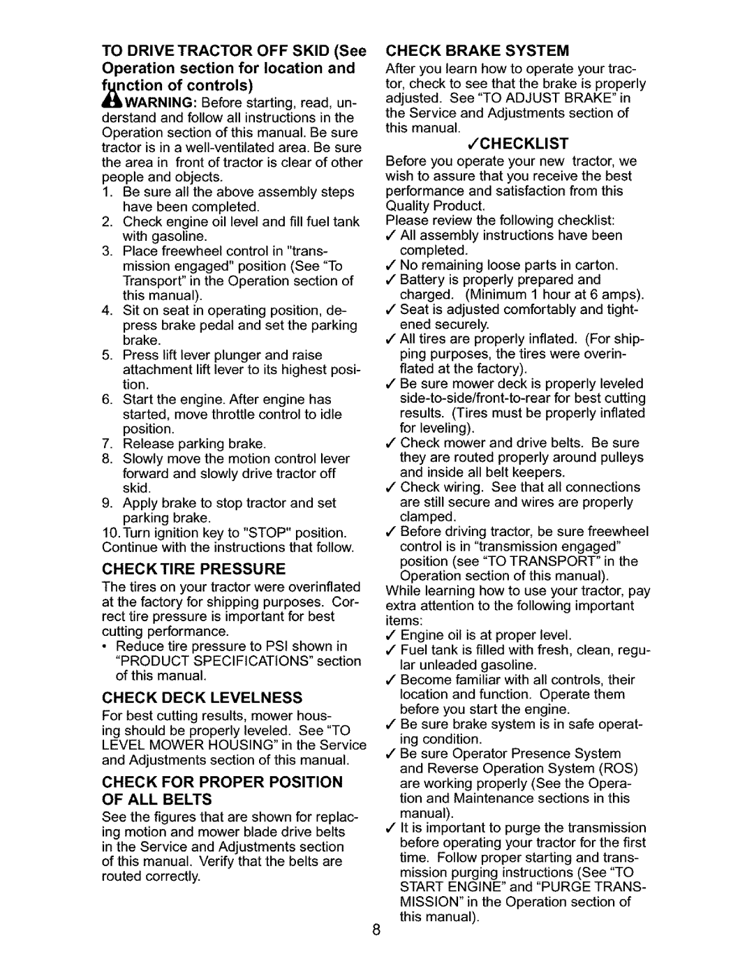 Craftsman 917.27632 owner manual knction of controls, #Checklist 
