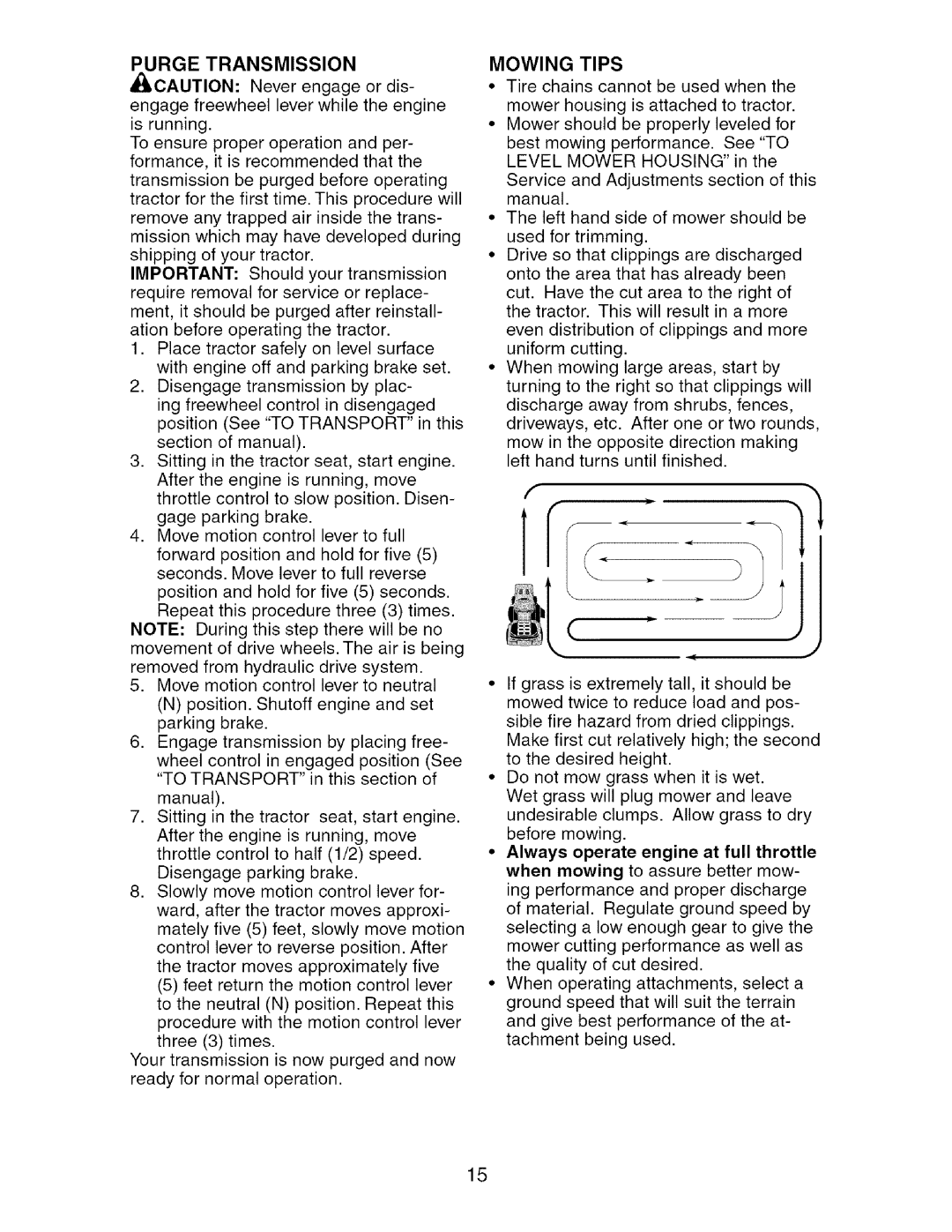 Craftsman 917.276361 manual Purge Transmission, Mowing Tips 