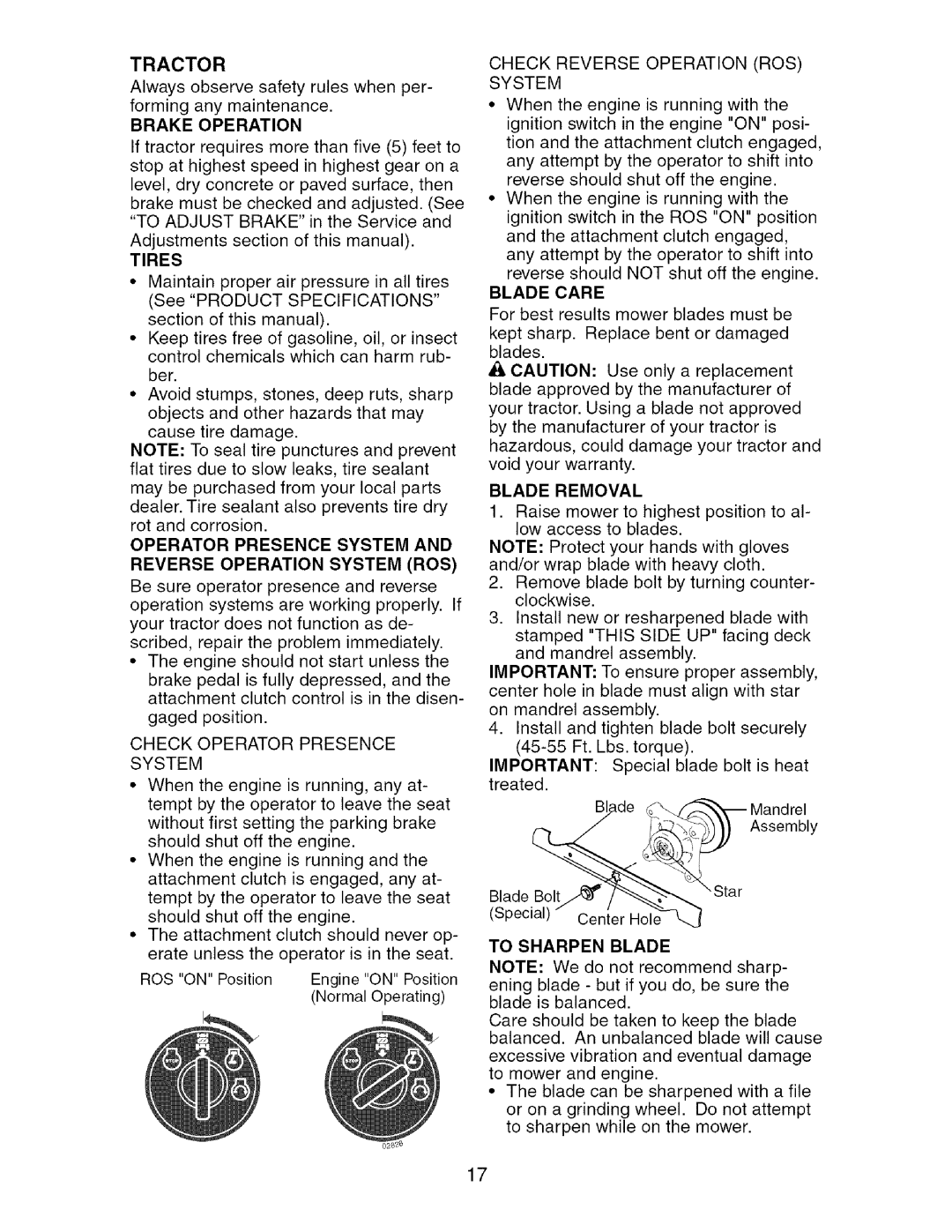 Craftsman 917.276361 manual Blade Removal, To Sharpen Blade 