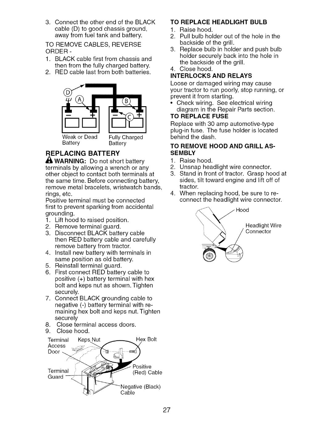 Craftsman 917.276361 manual Replacing Battery 