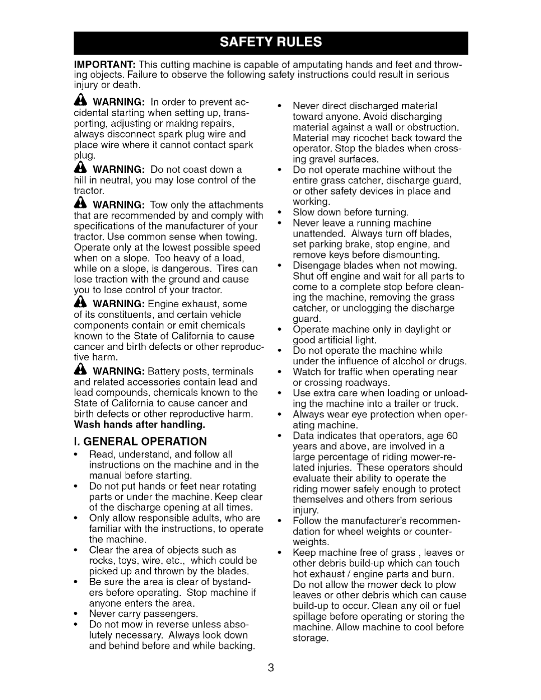 Craftsman 917.276361 manual General Operation 