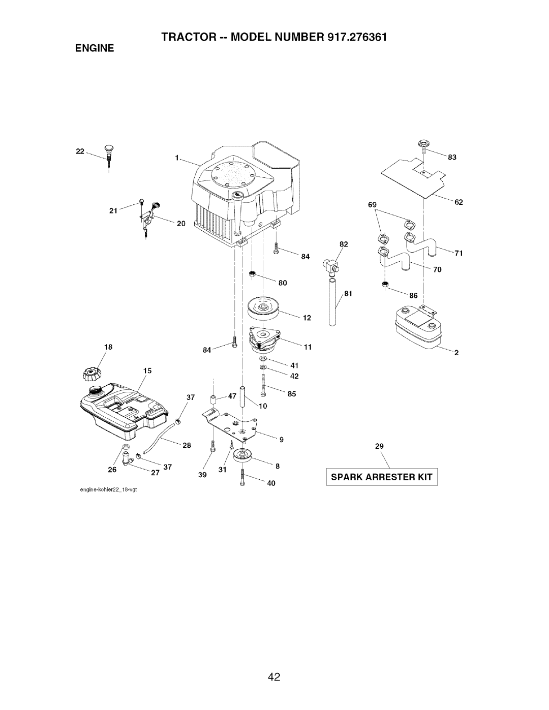 Craftsman 917.276361 manual Engine, Spark Arrester KIT 