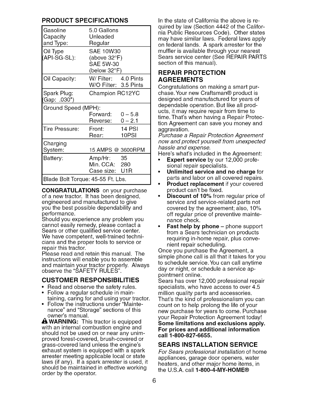 Craftsman 917.276361 manual Agreements 