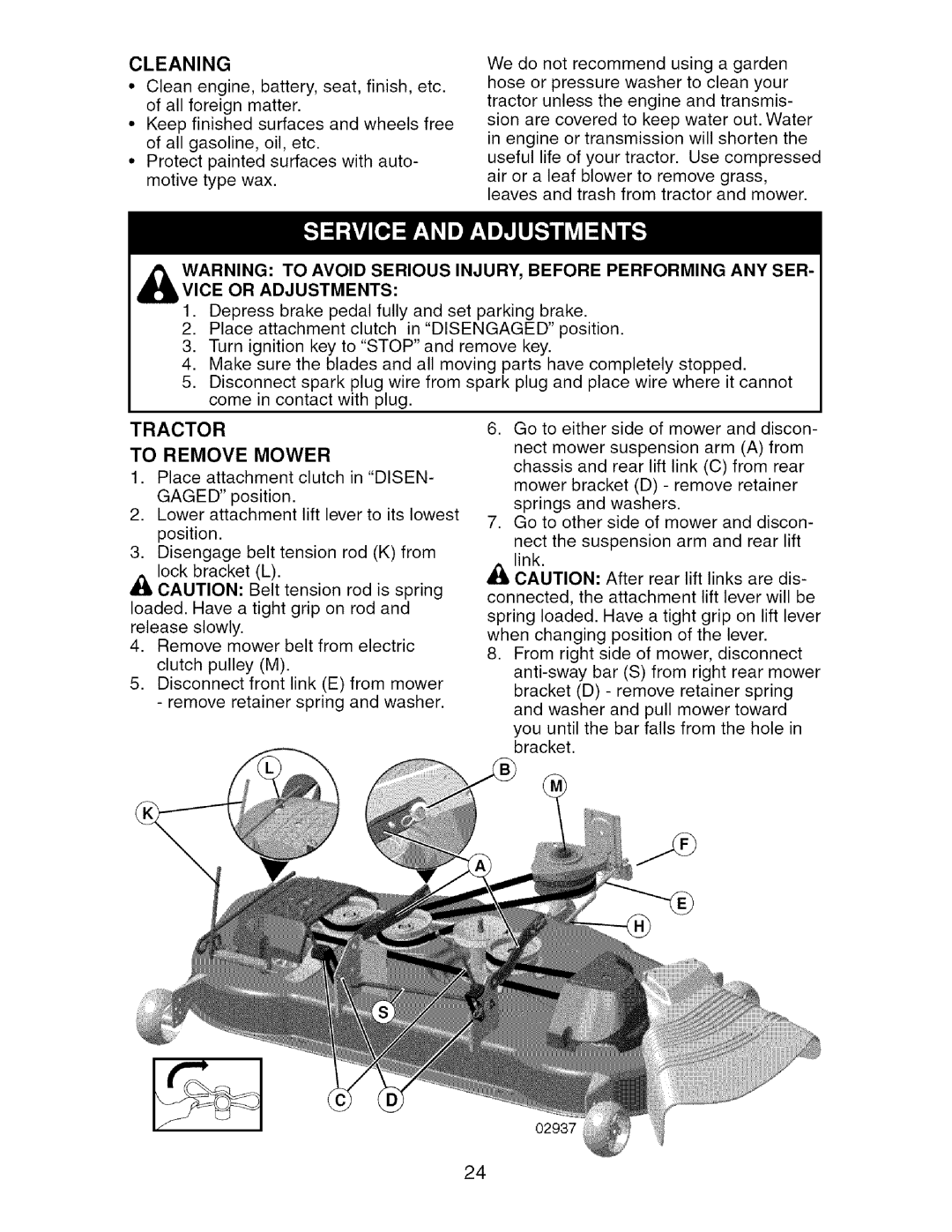 Craftsman 917.276920 manual Cleaning, To Remove Mower 
