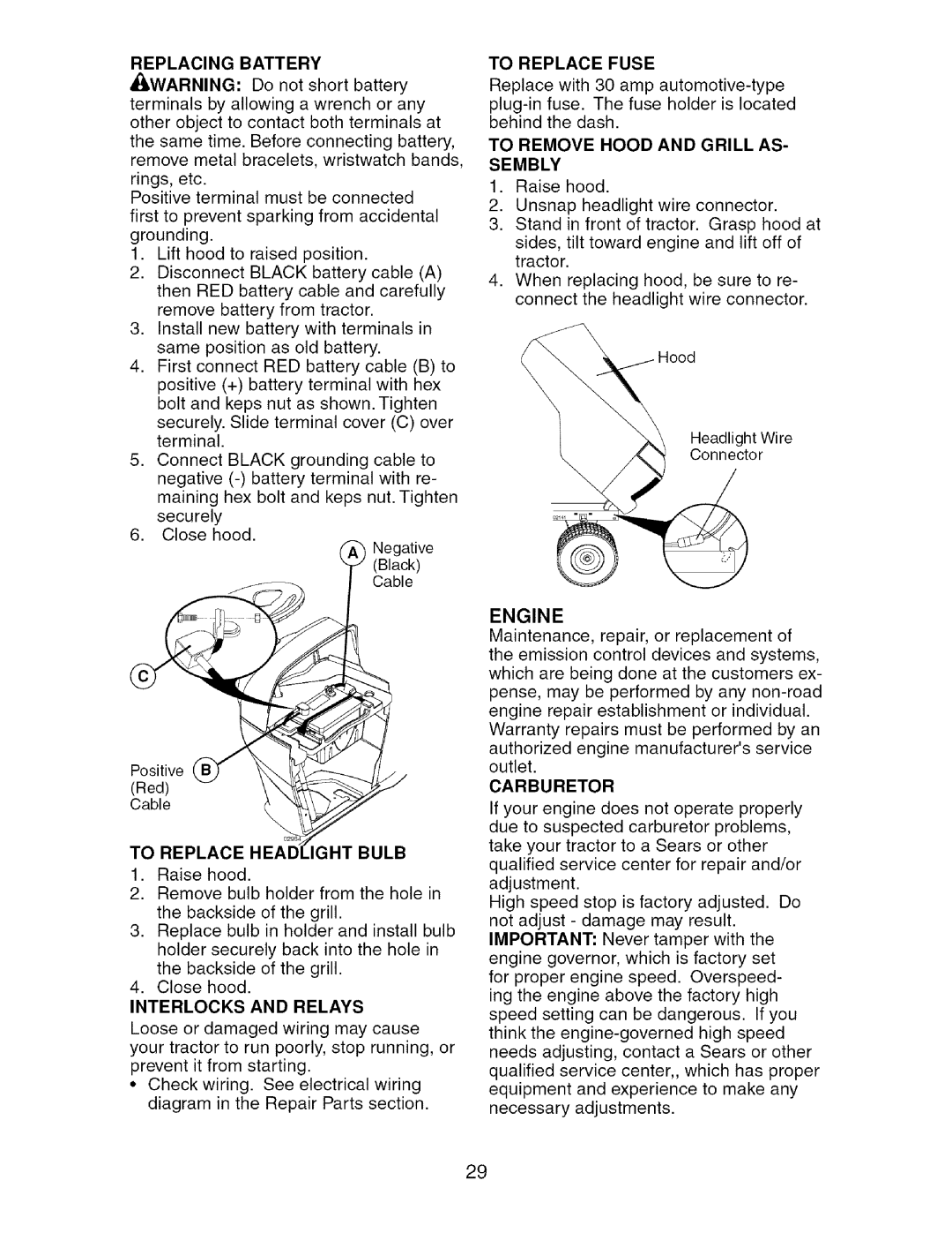 Craftsman 917.276920 manual Replacing Battery 