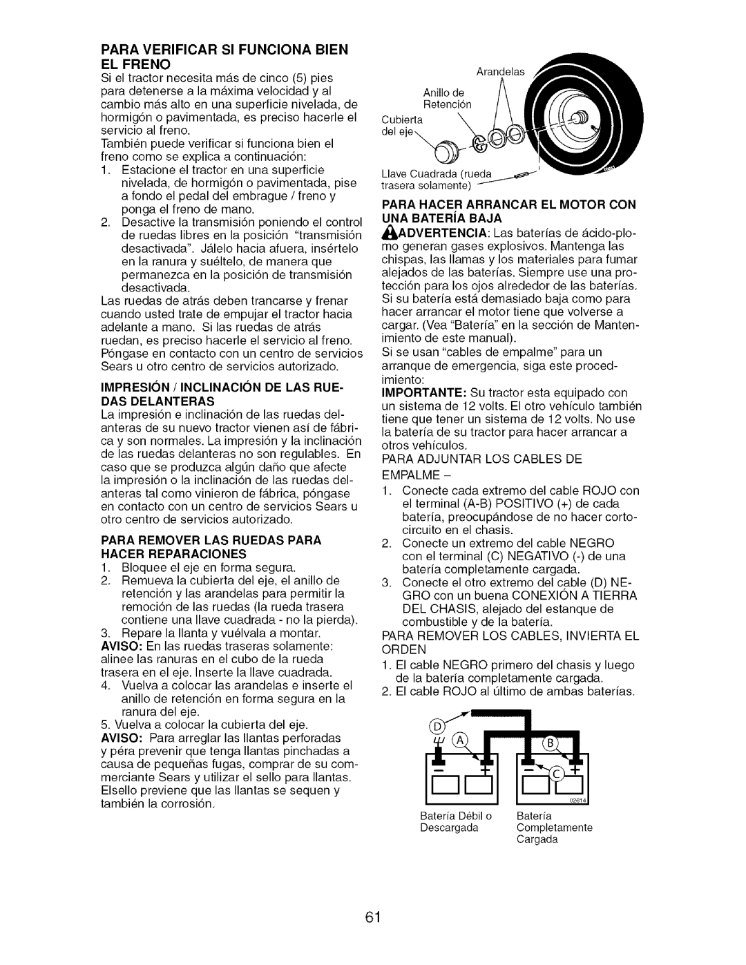 Craftsman 917.276920 manual Para Verificar SI Funciona Bien EL Freno, Impresion / Inclinacion DE LAS RUE DAS Delanteras 