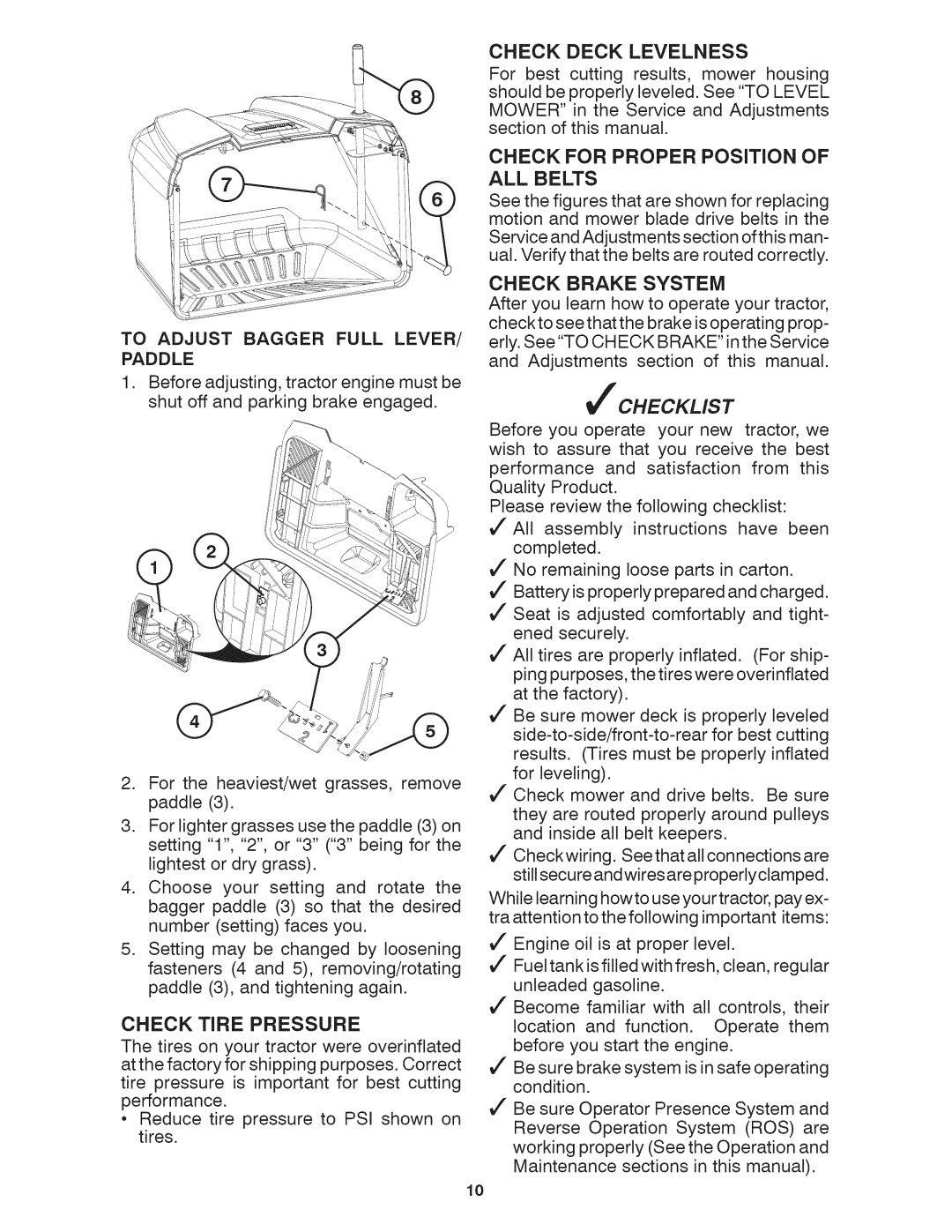 Craftsman 917.28035 owner manual Paddle, Check Tire Pressure, Check for Proper Position of ALL Belts 