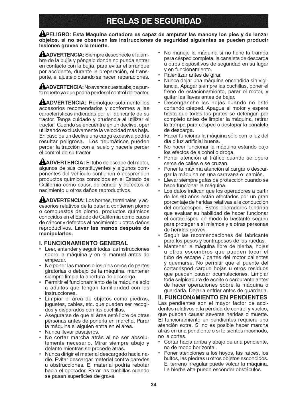 Craftsman 917.28035 owner manual Funcionamiento General 