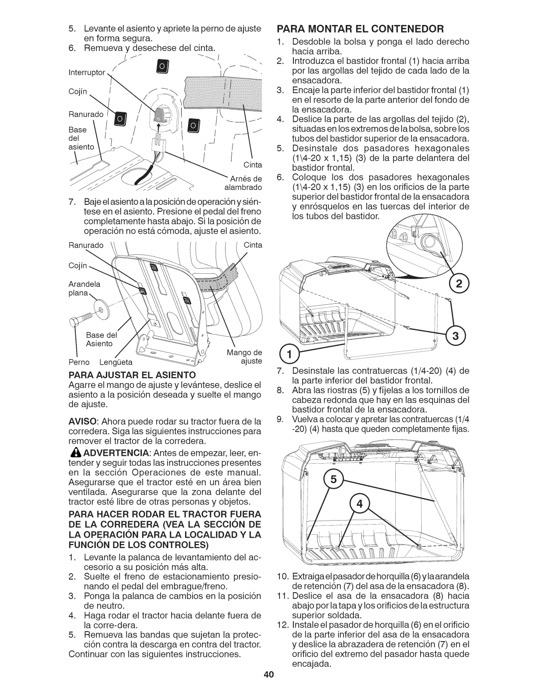 Craftsman 917.28035 owner manual Remuevay desechesedelcinta, Para Montar EL Contenedor 