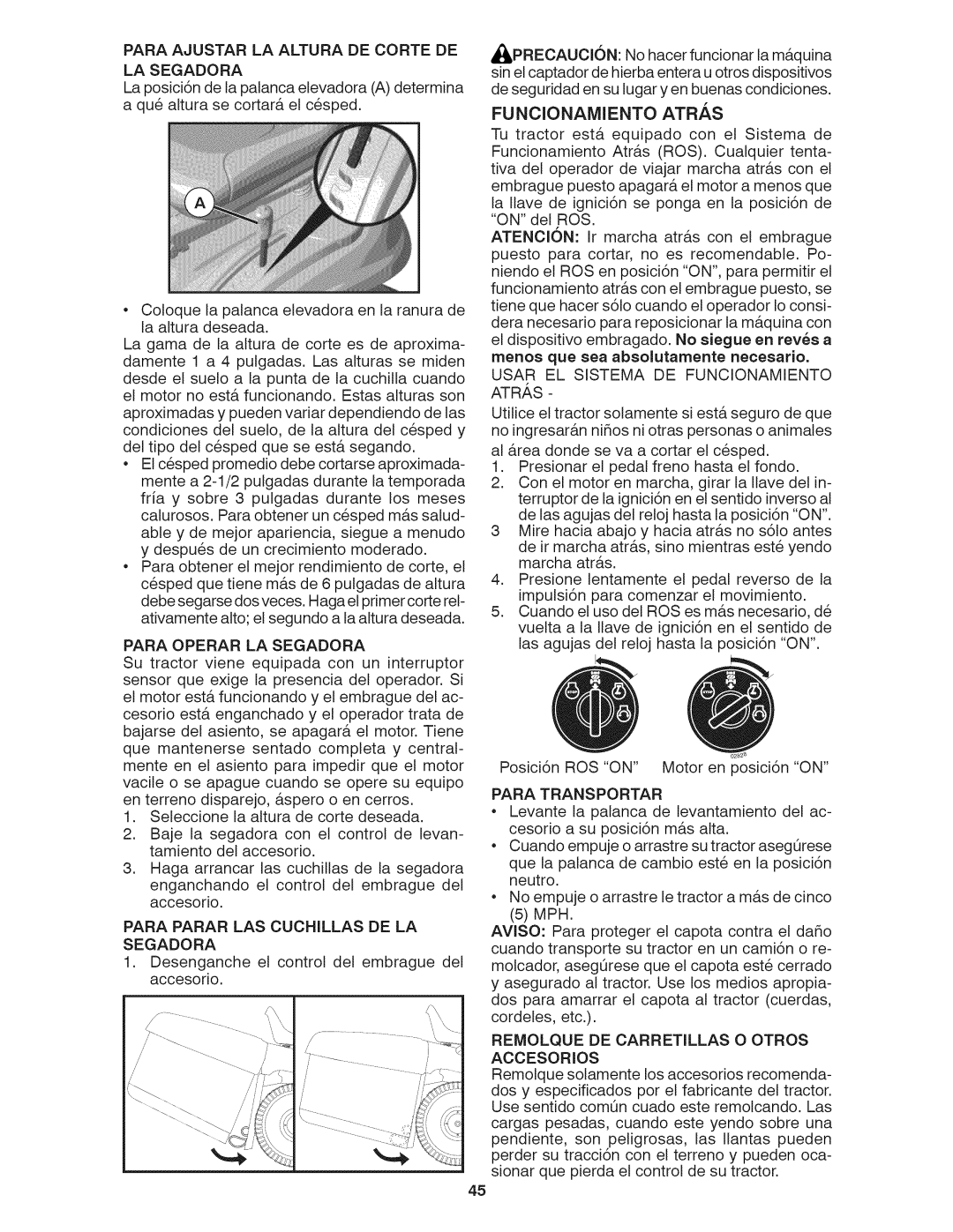 Craftsman 917.28035 owner manual Funcionamiento Atras 