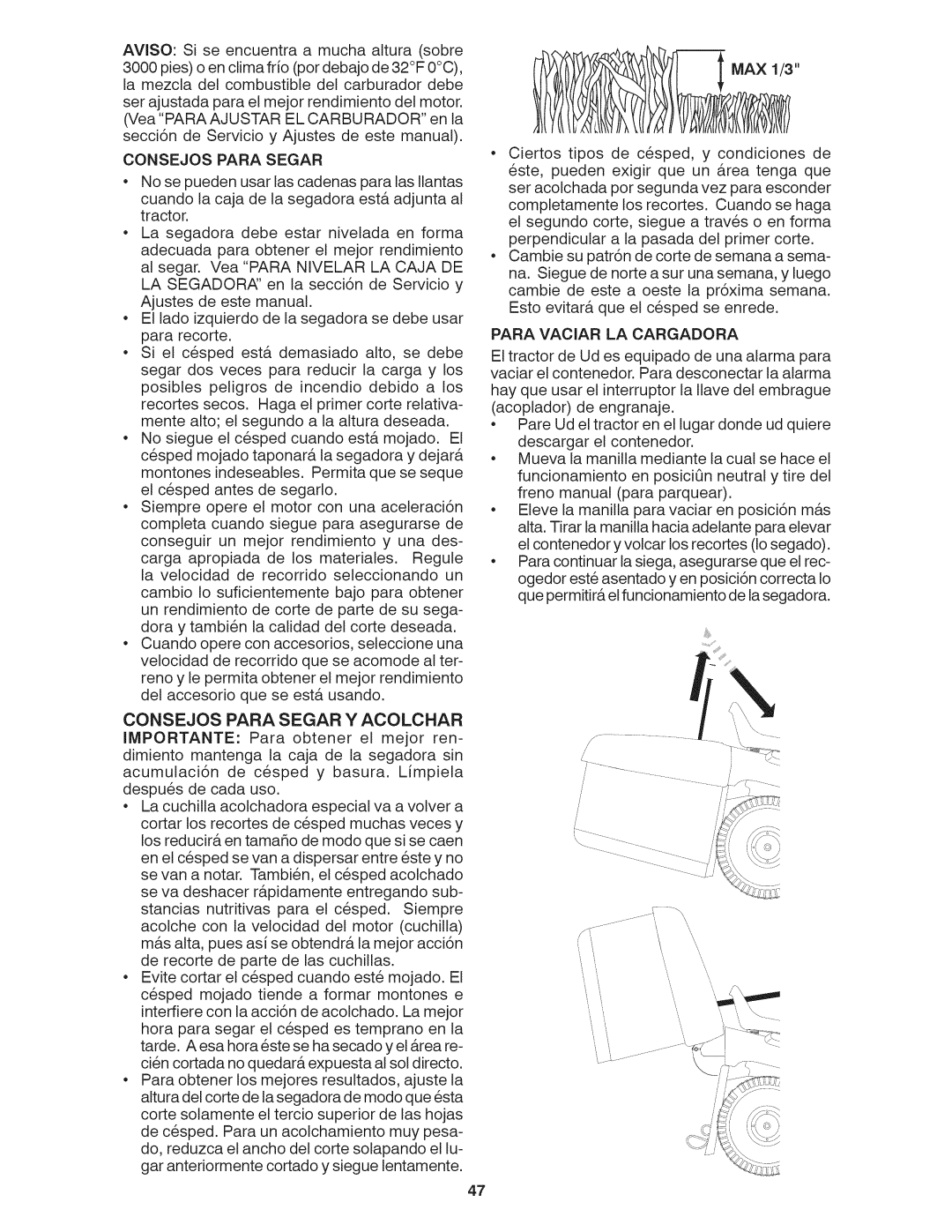 Craftsman 917.28035 owner manual Consejos Para Segar Y Acolchar, Consejospara Segar 