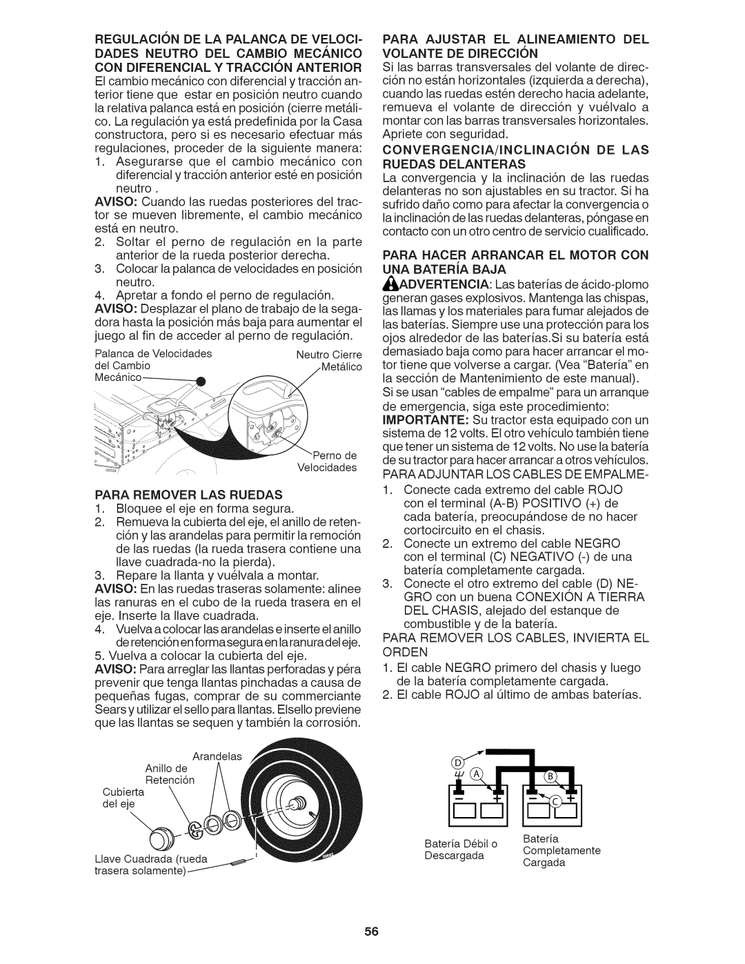 Craftsman 917.28035 Regulaciondela Palancade VELOCI=, Para Remover LAS Ruedas, Paraadjuntar LOS Cables DE Empalme 