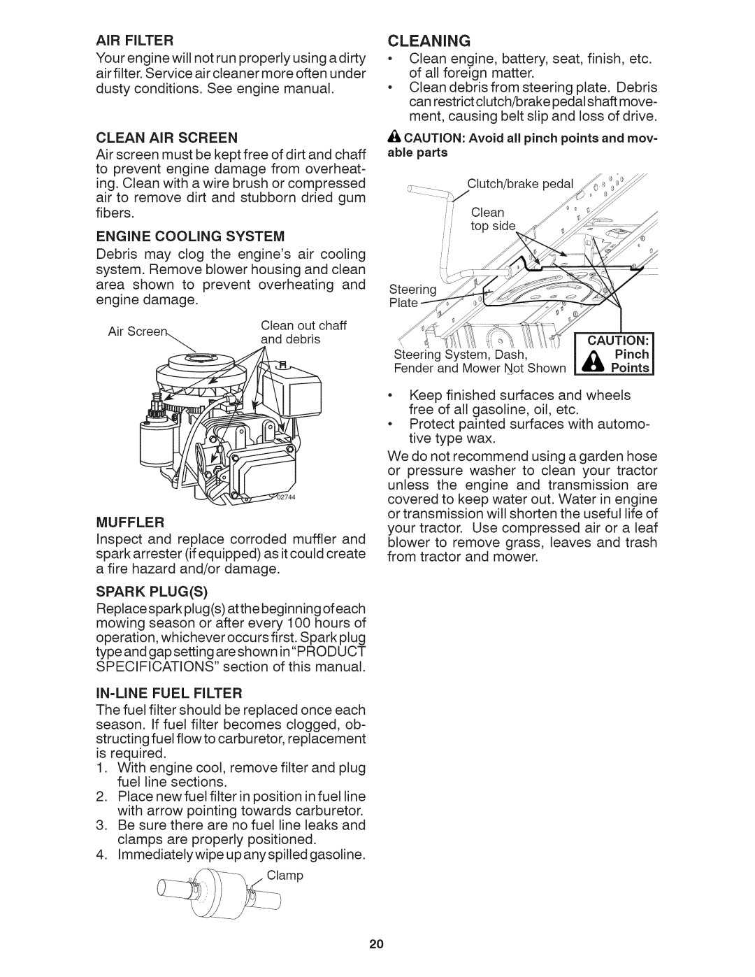Craftsman 917.28035 owner manual iC UTO, Cleaning, Engine Cooling System, Muffler 
