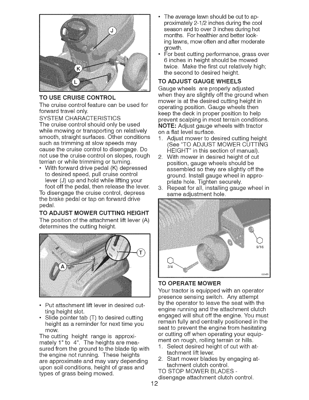 Craftsman 917.28726 owner manual To Operate Mower, To Adjust Mower Cutting Height 