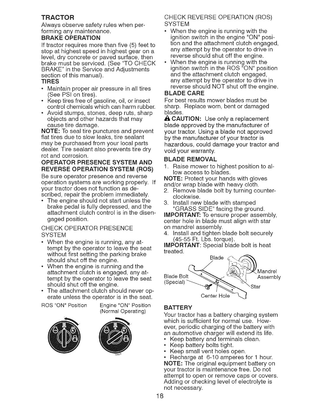 Craftsman 917.28726 owner manual Tires, Blade Removal 