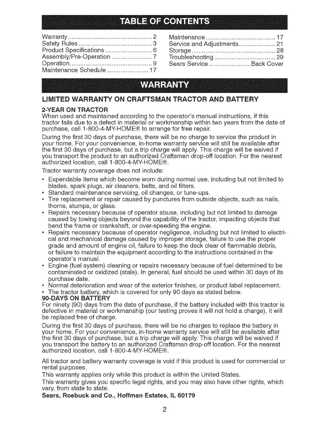 Craftsman 917.28726 owner manual Year on Tractor, 90=DAYS on Battery 