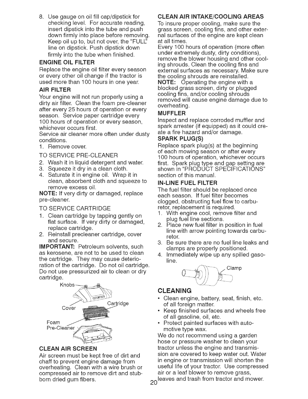 Craftsman 917.28726 owner manual AIR Filter 