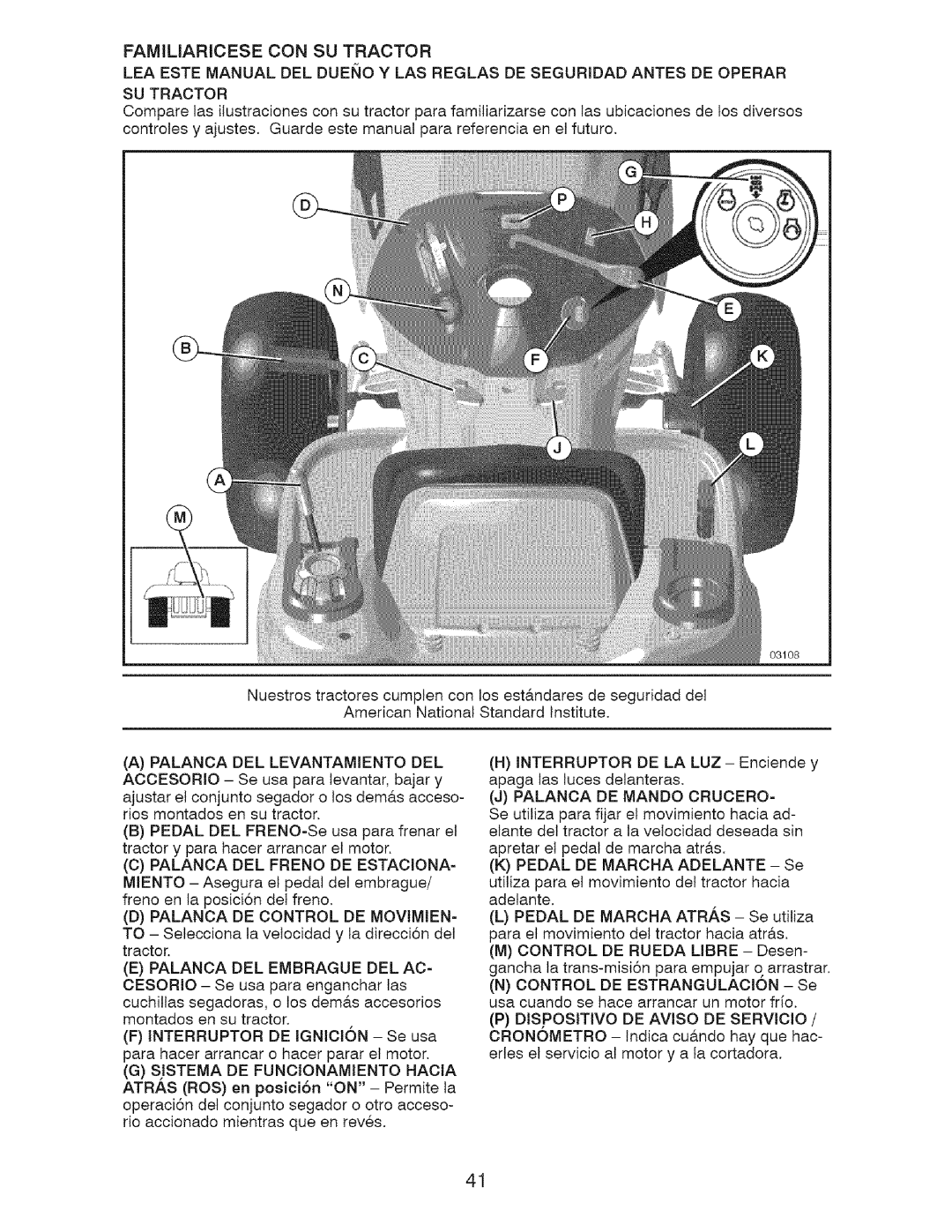 Craftsman 917.28726 owner manual Familiaricese CON SU Tractor, Palanca DE Control DE Movimien, Palanca DE Mando Crucero 