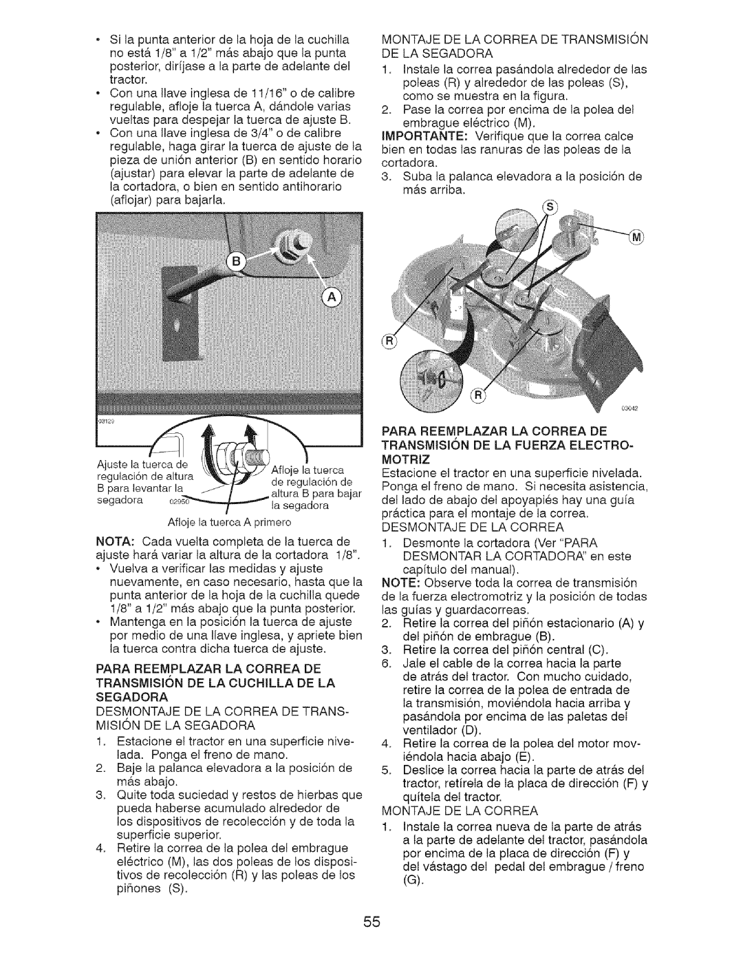 Craftsman 917.28726 owner manual Montaje DE LA Correa DE Transmision DE LA Segadora, Desmontaje DE LA Correa 