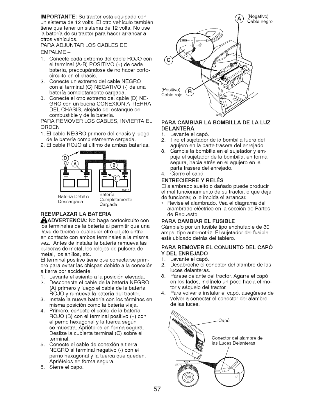 Craftsman 917.28726 owner manual Para Adjuntar Los Cables De Empalme 