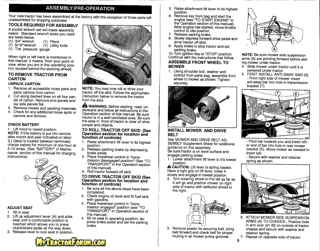Craftsman 917.28746 owner manual Assembly/Pre-Operation, Tools Required For Assembly, Assemble Front Wheel To Mower, Carton 