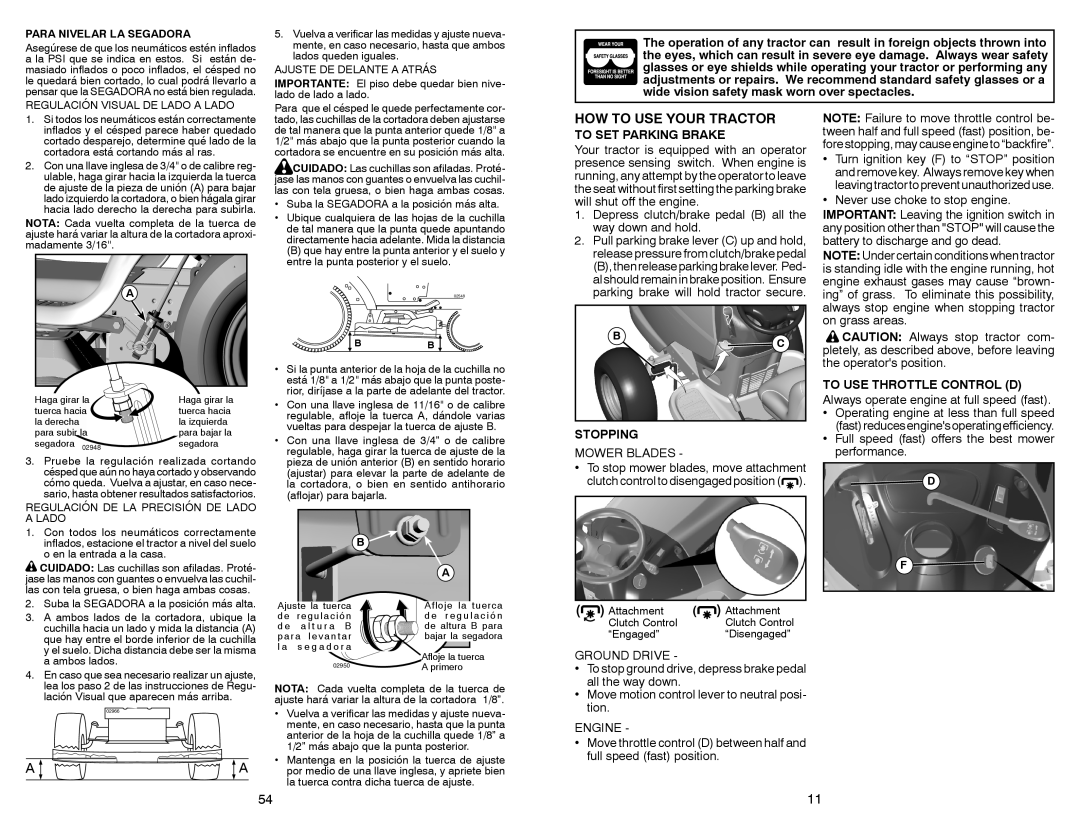 Craftsman 917.28851 owner manual HOW to USE Your Tractor, To SET Parking Brake, Stopping, To USE Throttle Control D 