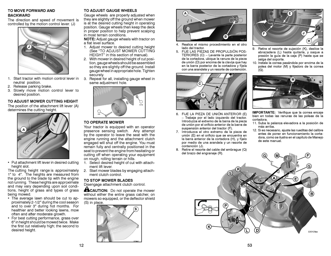 Craftsman 917.28851 To Move Forward Backward, To Adjust Mower Cutting Height To Adjust Gauge Wheels, To Operate Mower 