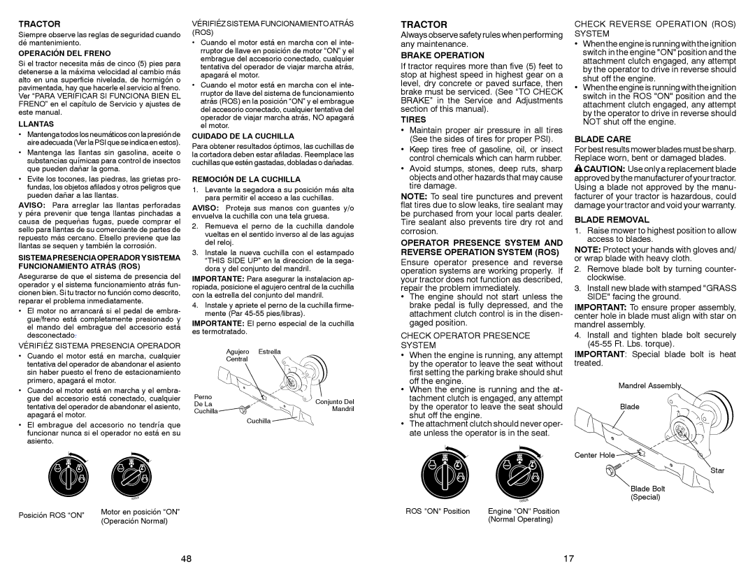 Craftsman 917.28851 owner manual Tractor 