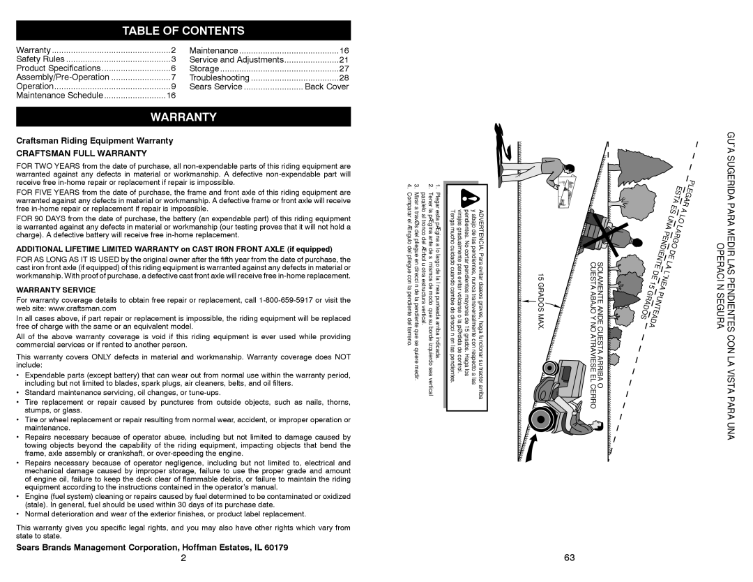 Craftsman 917.28851 owner manual Table of Contents, Warranty 