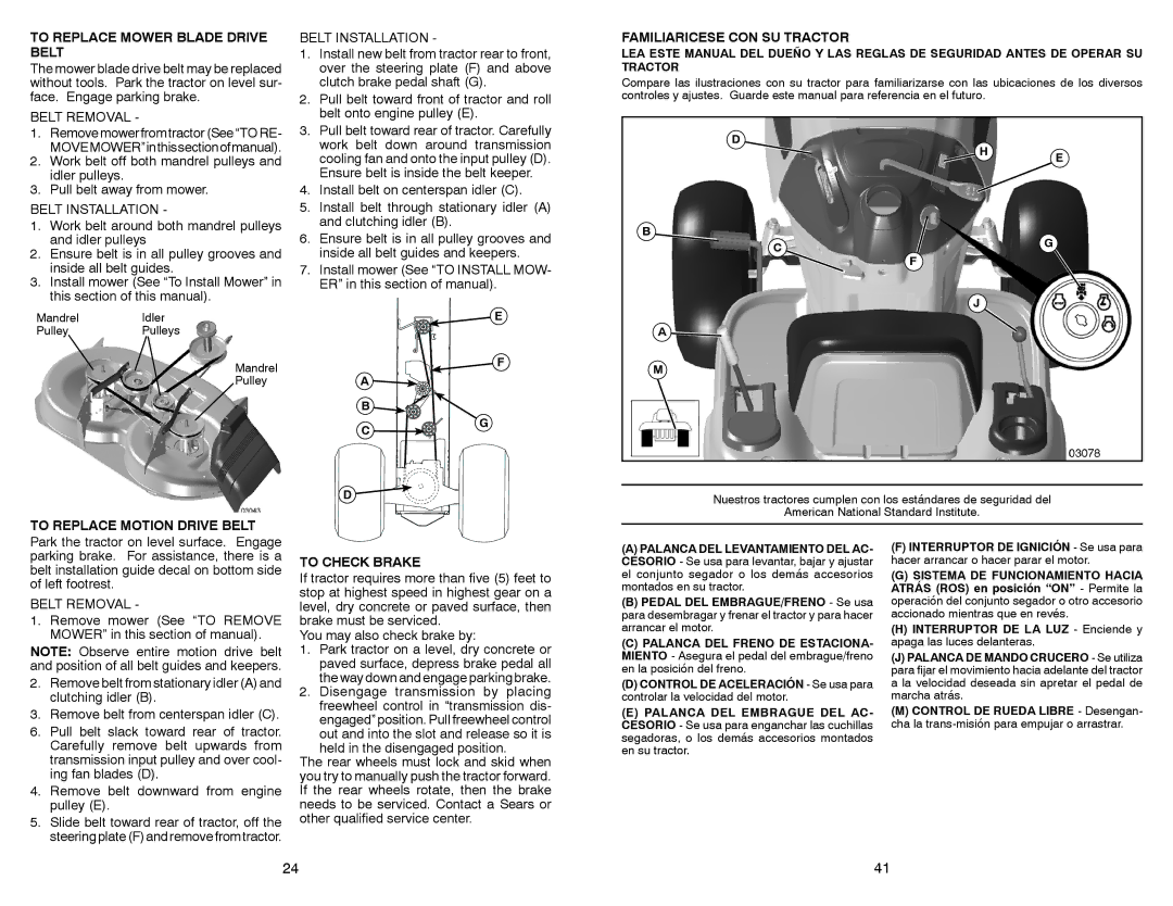 Craftsman 917.28851 To Replace Mower Blade Drive Belt, To Replace Motion Drive Belt, Familiaricese CON SU Tractor 