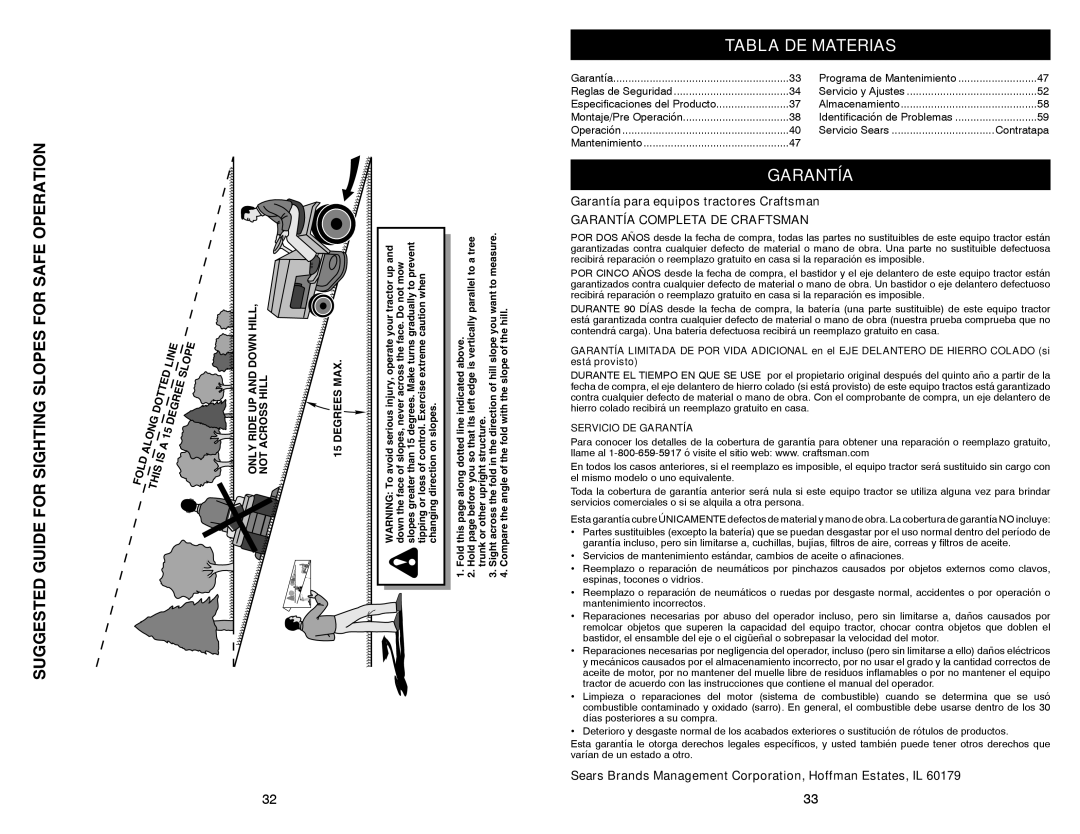 Craftsman 917.28851 Tabla DE Materias, Garantía para equipos tractores Craftsman, Garantía Completa DE Craftsman 