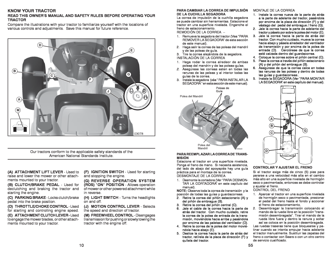 Craftsman 917.28851 owner manual Know Your Tractor, C PARKING BRAKE - Locks clutch/brake pedal into the brake position 