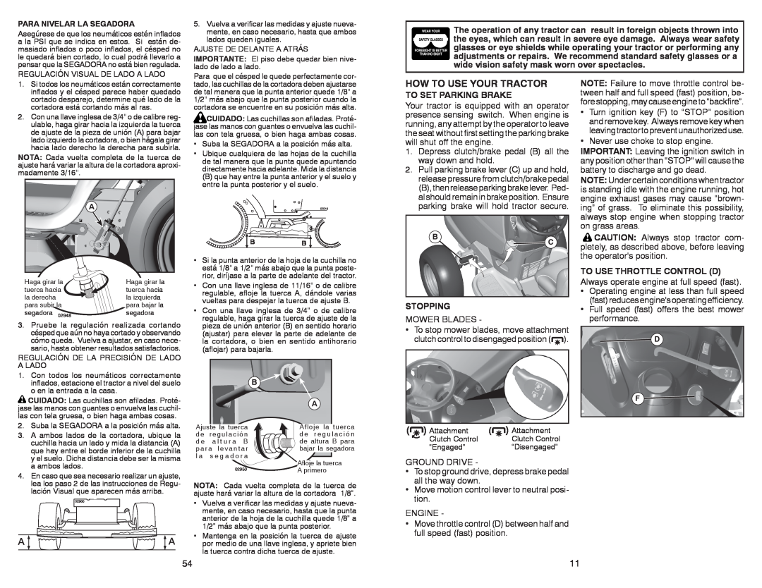 Craftsman 917.28851 owner manual How To Use Your Tractor, A A, To Set Parking Brake, Stopping, To Use Throttle Control D 